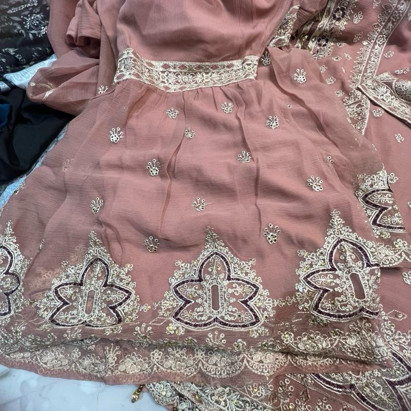 Tea pink gharara chiffon suit