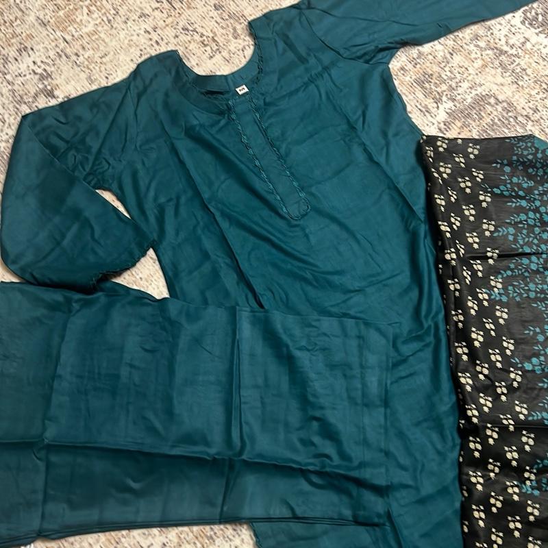 Linen 3PC suit with printed shawl