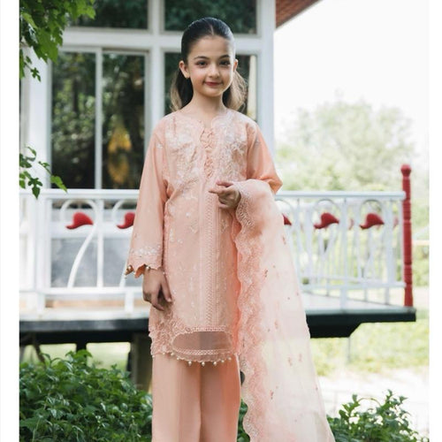 Ally’s mummy and me peach fancy cotton embroidered 3PC