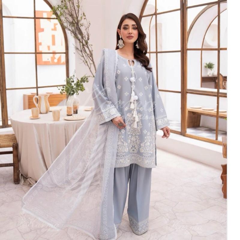 Karma dove grey embroidered with farshi shalwar