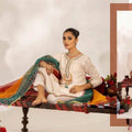 Ally’s linen embroidered 3PC suit with multi dupatta