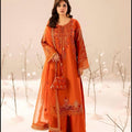 Elegant Orange Embroidered Dress with Matching Dupatta and Bag for Special Occasions