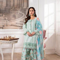 Karma Blue Embroidered 3PC with Farshi Shalwar - Women's Asian Wear Ensemble - Womenswear