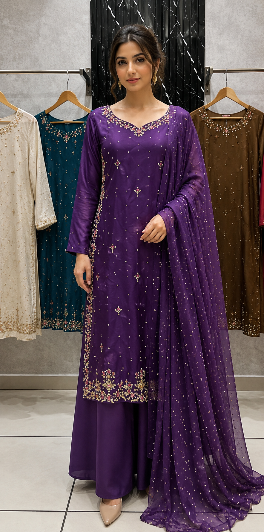 ROSHNI- Sheesha Silk Luxe Hand Embellished 3pc Pakistani Wedding Eid Party Formalwear- S/M/L Size