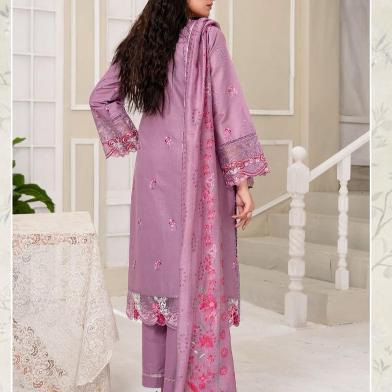 Munira purple cotton fancy embroidered 3PC