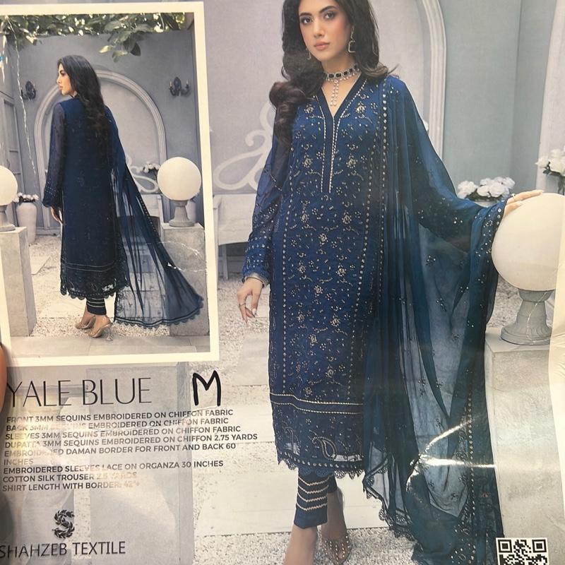 Blue chiffon embroidered fancy suit