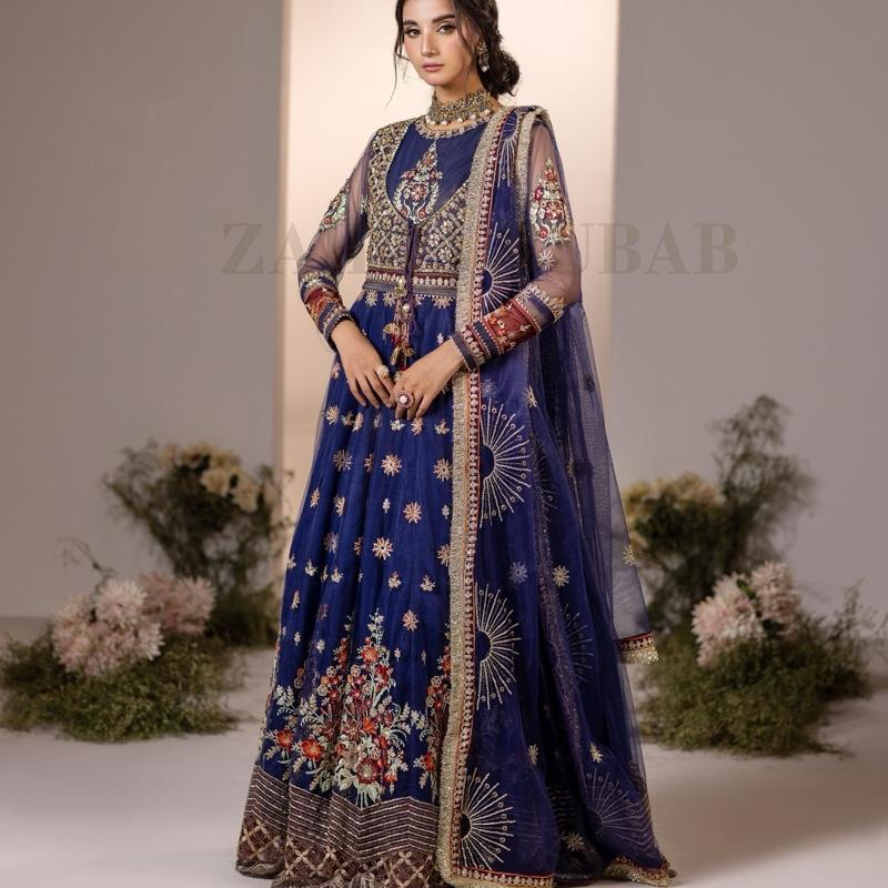 Zahra Rubab heavy fancy maxi blue