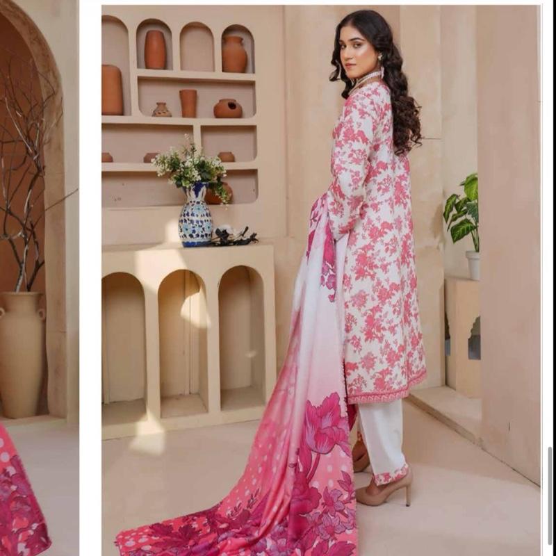 Pink printed with embroidered 3PC Womenswear