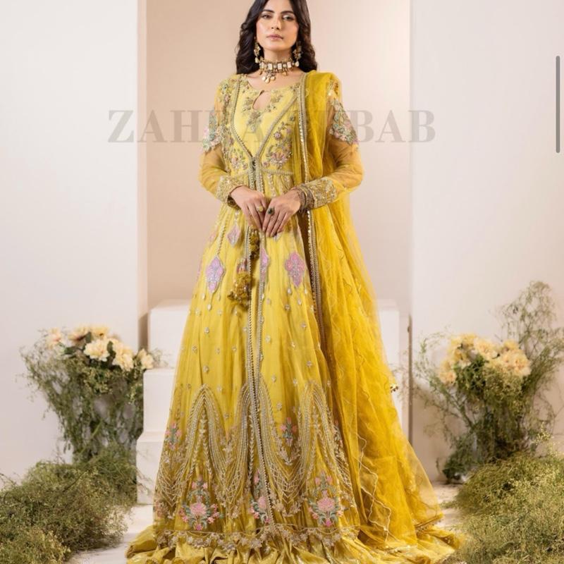 Zahra rubab dhani/lime colour heavy wedding wear