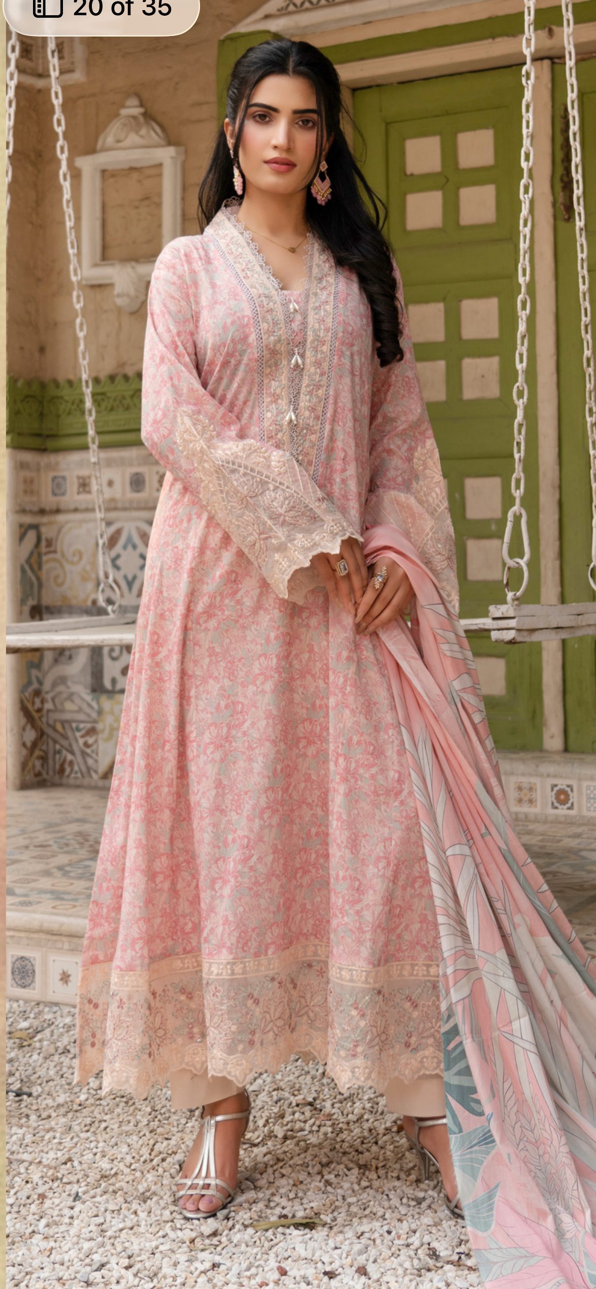 Pink lawn embroidered dress style 3PC