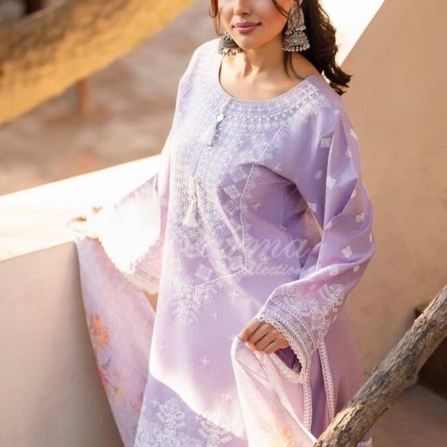 Karma's Latest Cotton Embroidered Farshi Shalwar in mauve for Women