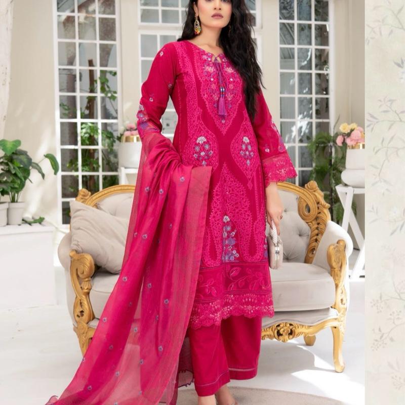 Munira heavy embroidered hot pink 3PC