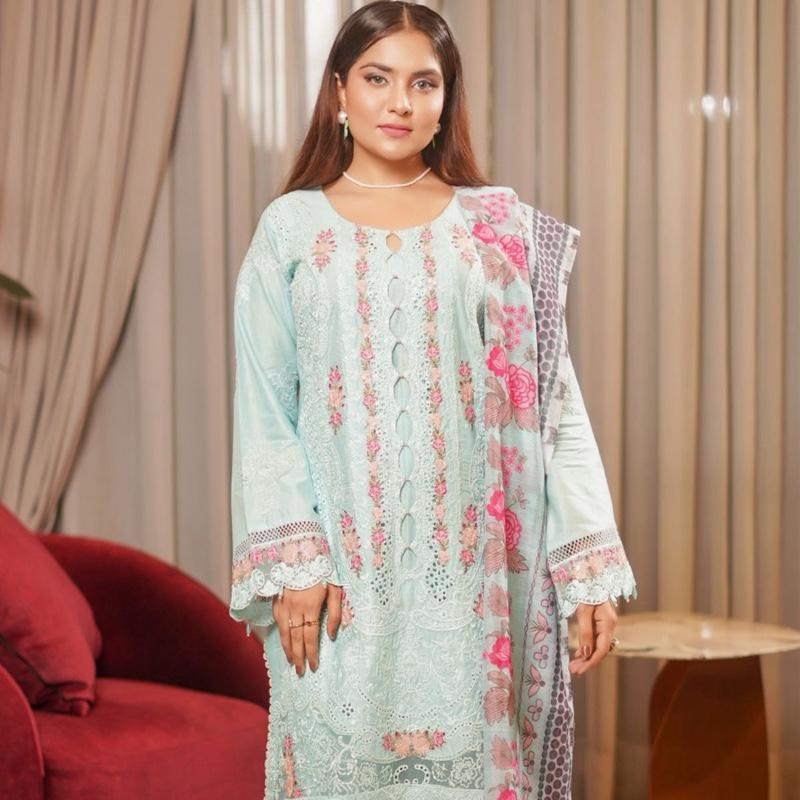 Munira ice blue lawn  heavy embroidered 3PC suit