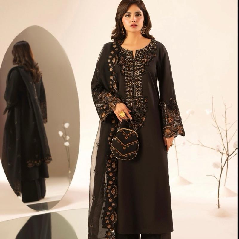Black silk fancy party wear with trousers dupatta and potli