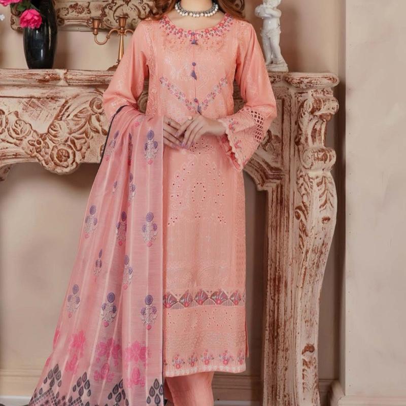 Peach heavy embroidered 3PC