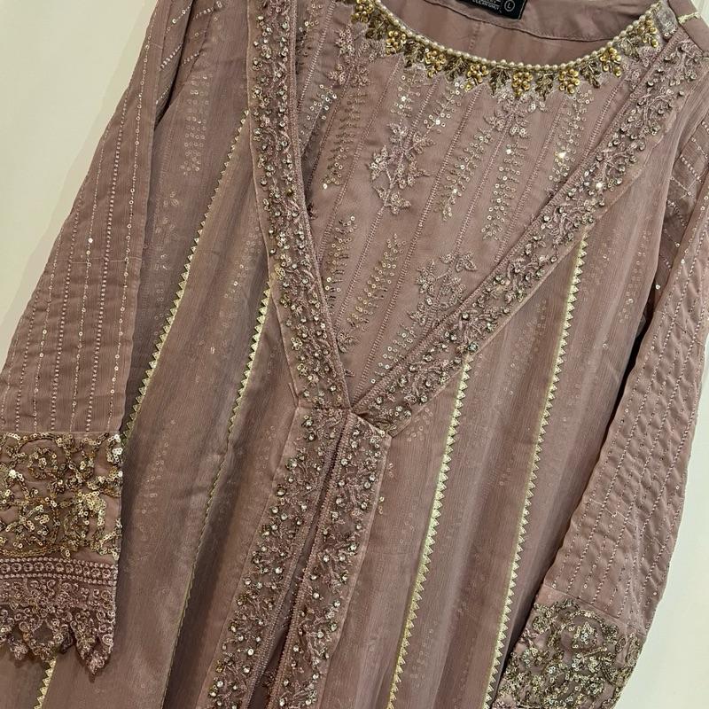 Light tea pink chiffon fancy suit