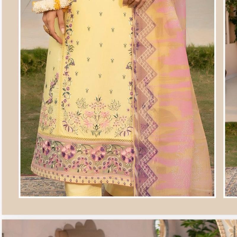 Munira yellow lawn  embroidered 3Pc