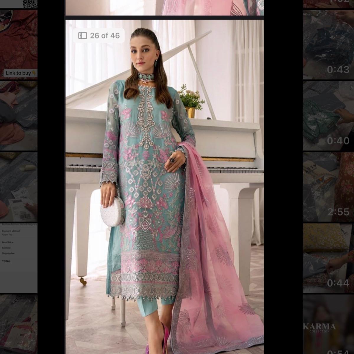 Allys blue with pink contrast chiffon fancy 3PC