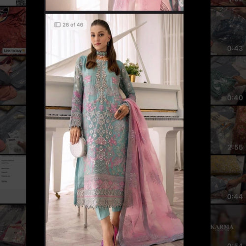 Allys blue with pink contrast chiffon fancy 3PC