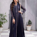 Dark blue mirror work chiffon 3PC