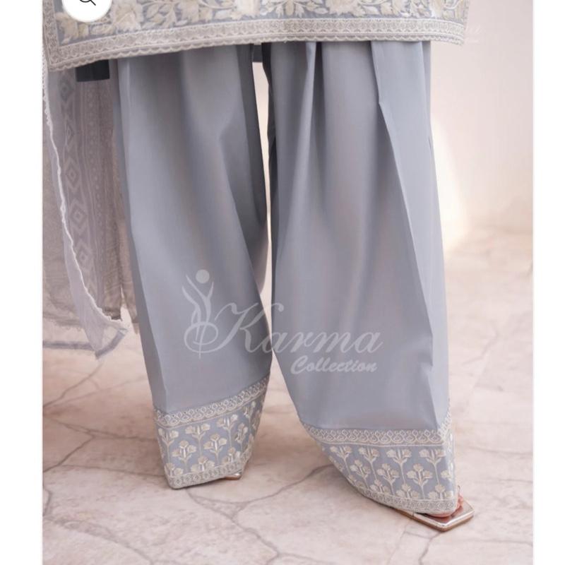 Karma dove grey embroidered with farshi shalwar