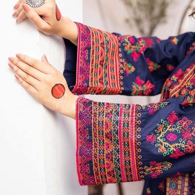 Latest karma blue embroidered farshi shalwar suit