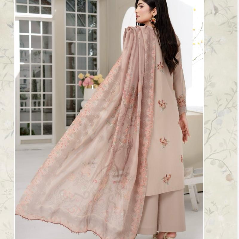 Munira nude beige   heavy embroidered fancy cotton 3PC