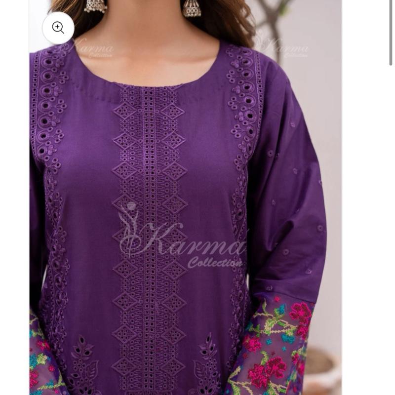 Karma dark purple cotton embroidered 3Pc