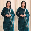 Velvet 3PC suit with velvet embroidered shawl teal