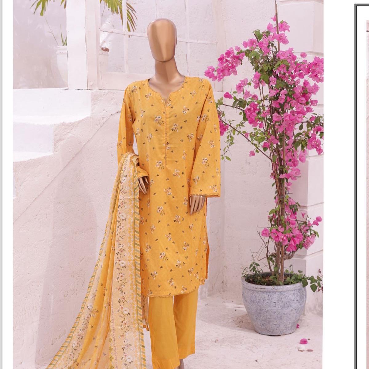 Original Bin saeed yellow printed suit