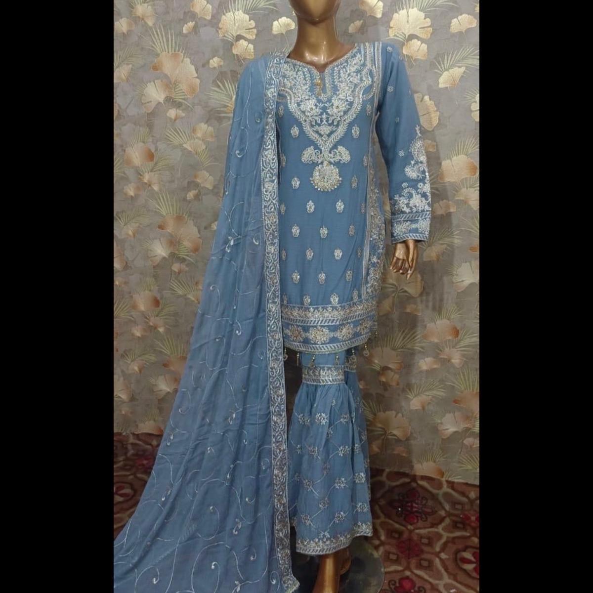 Grey chiffon gharara suit