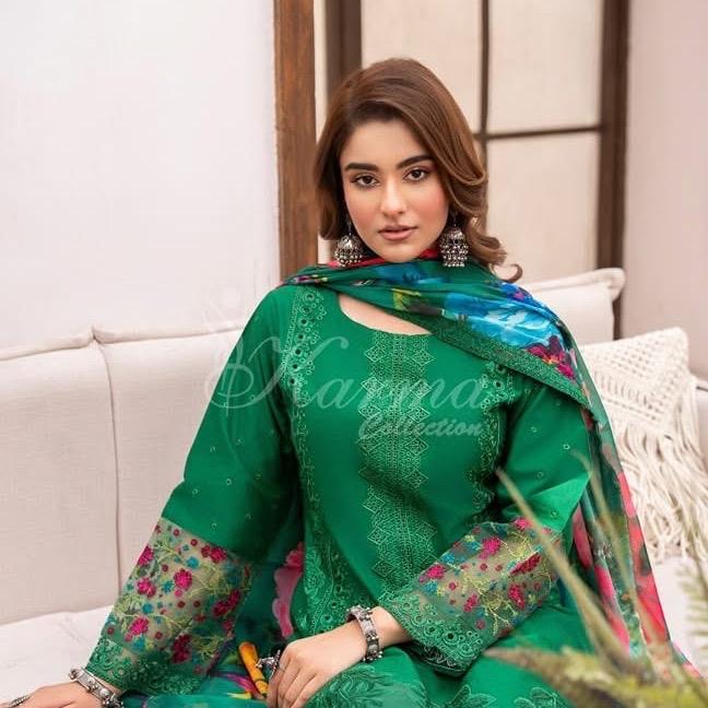 Karma pine green embroidered 3PC