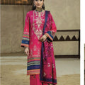 Ally's Pink Lawn Embroidered 3PC - Women's Summer Casual Dress - Long Sleeve, Comfort, Womenswear, Maxi