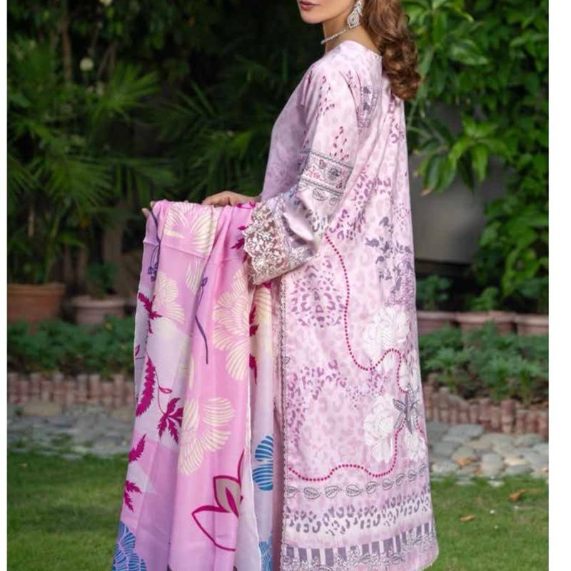 Ladies Pink Embroidered Winter Dhanak 3PC Set with Matching Dupatta for Festive Wear