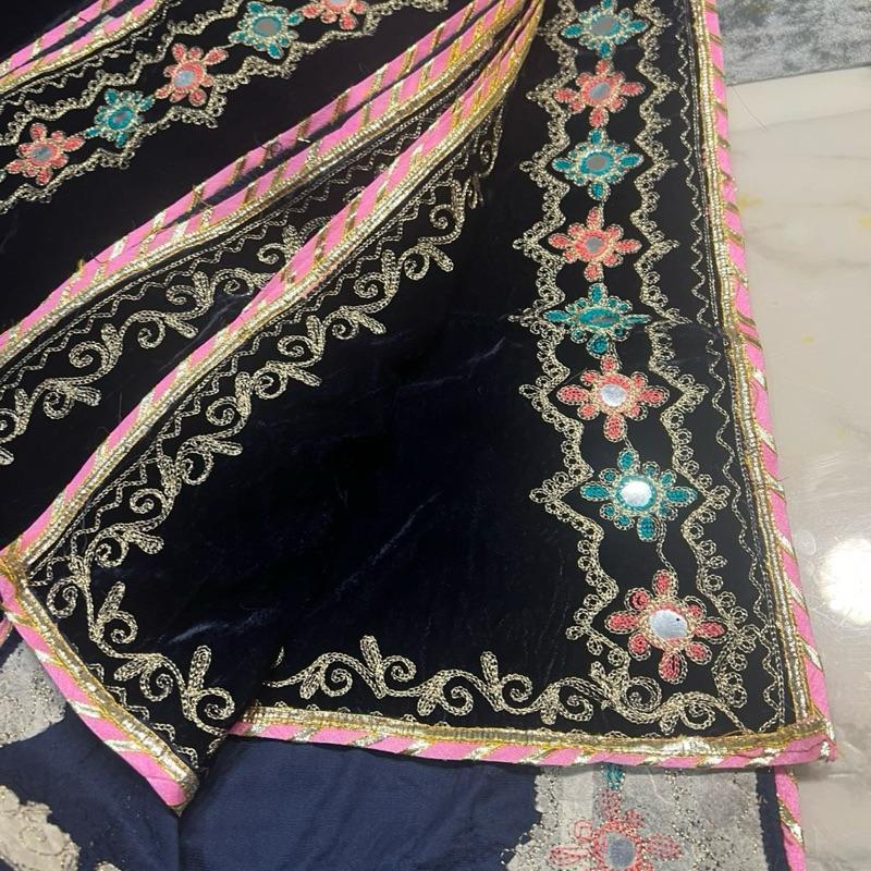 Allys dark blue embroidered velvet shawl