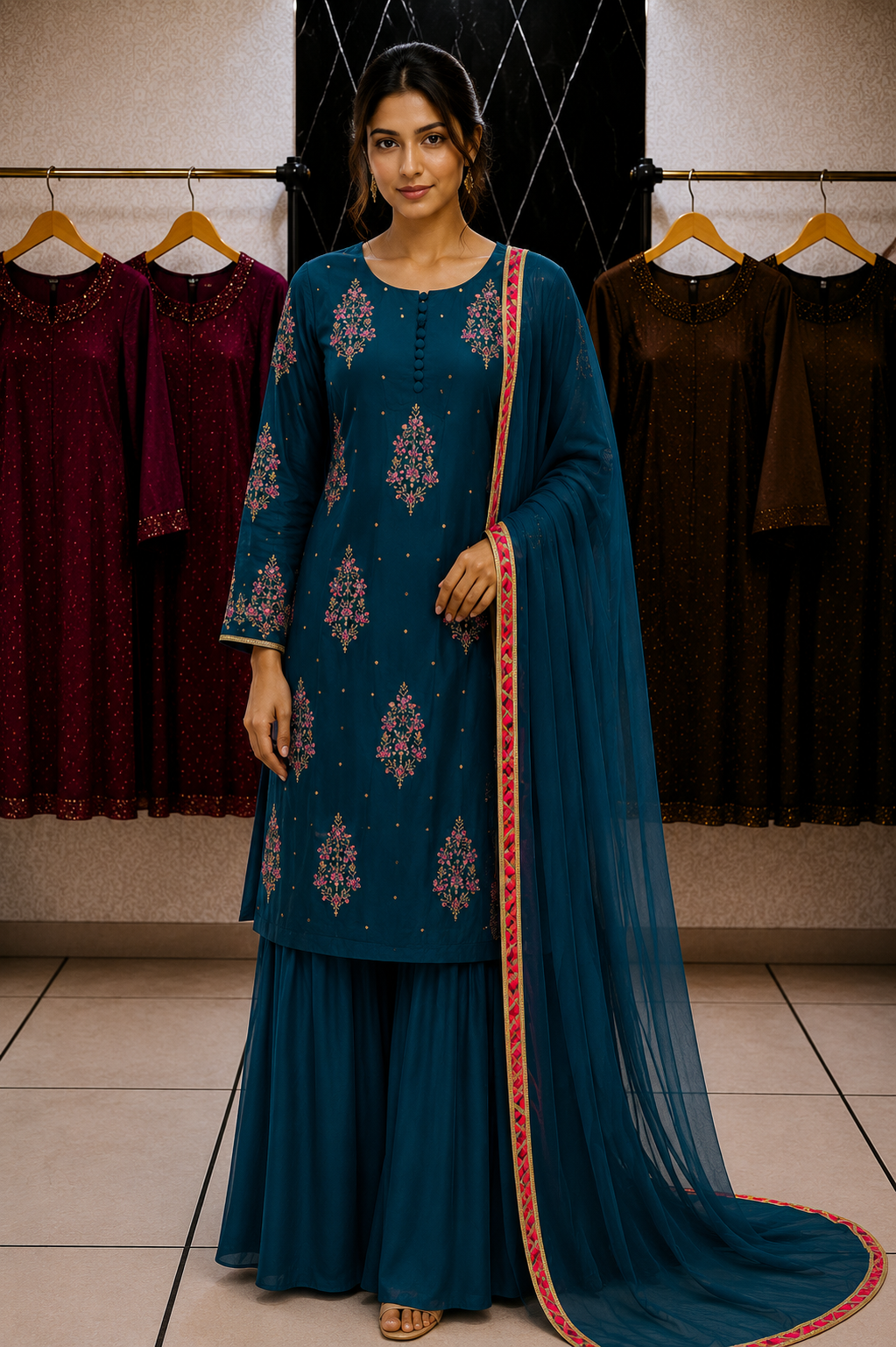 RESHAM - Sheesha/Russian Silk Luxe Hand Embellished 3pc Pakistani Wedding Eid Party Formalwear- S/M/L/XL