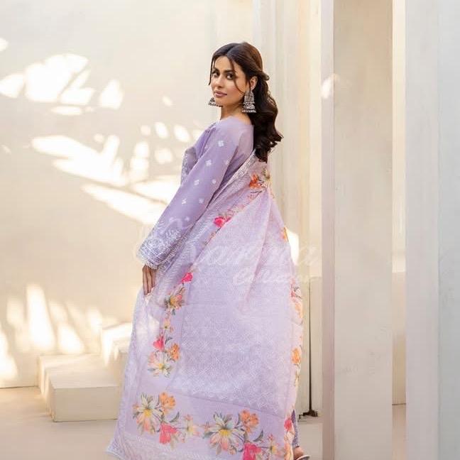 Karma's Latest Cotton Embroidered Farshi Shalwar in mauve for Women