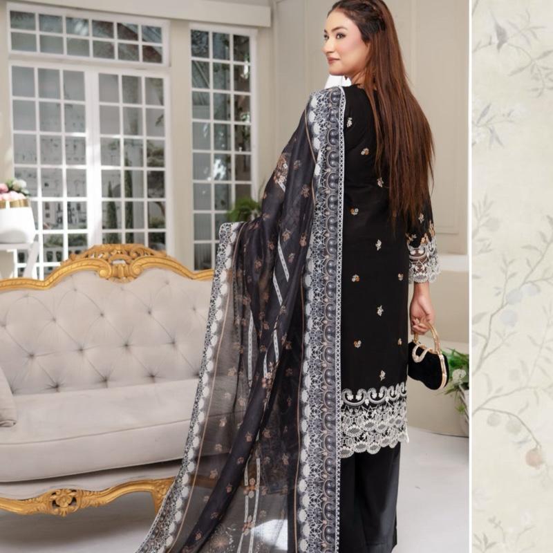 Munira black heavy embroidered 3PC