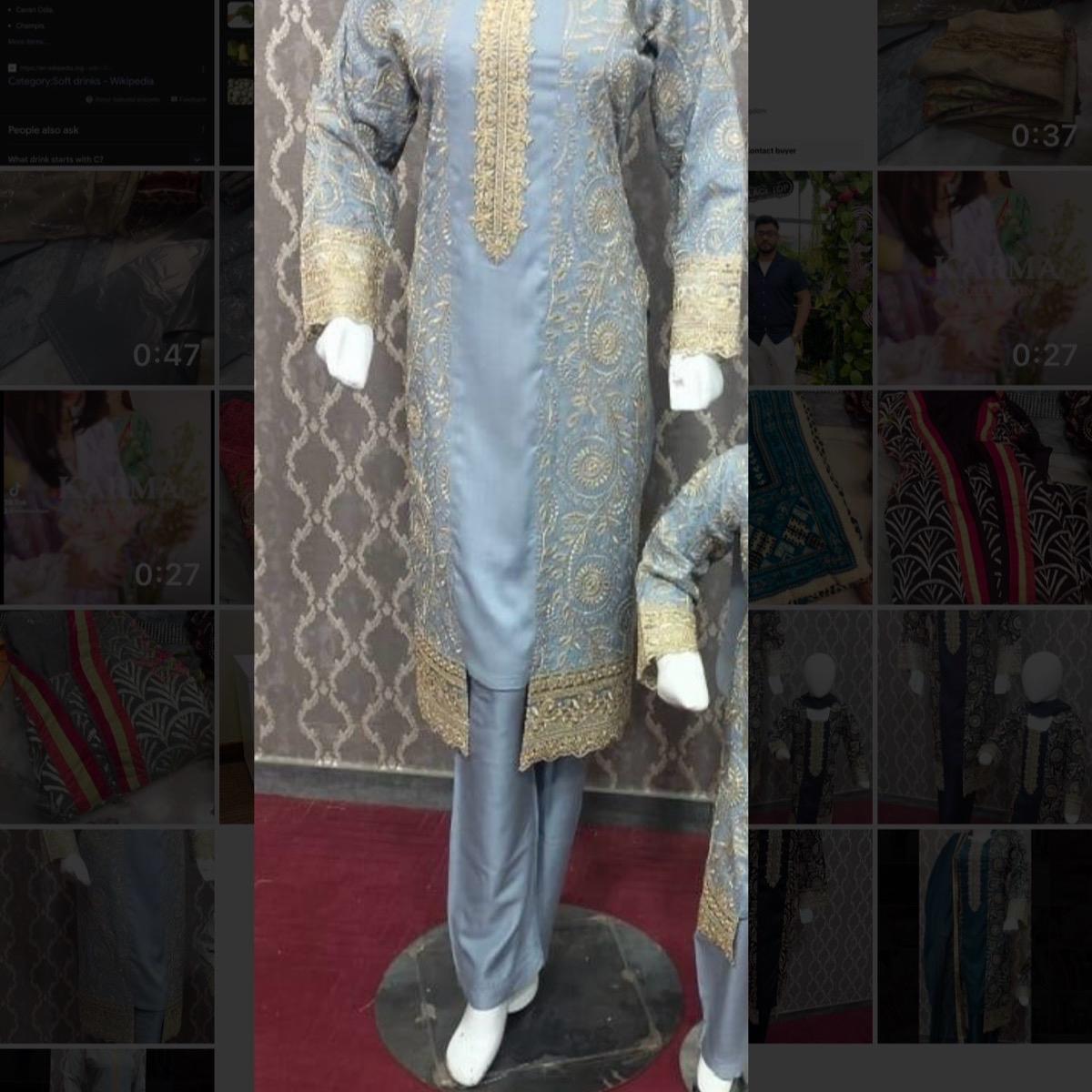 Light grey embroidered gown style linen 3PC