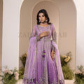 Purple shaded maxi dress with dupatta and trousers