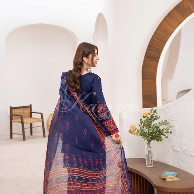 Latest karma blue embroidered farshi shalwar suit