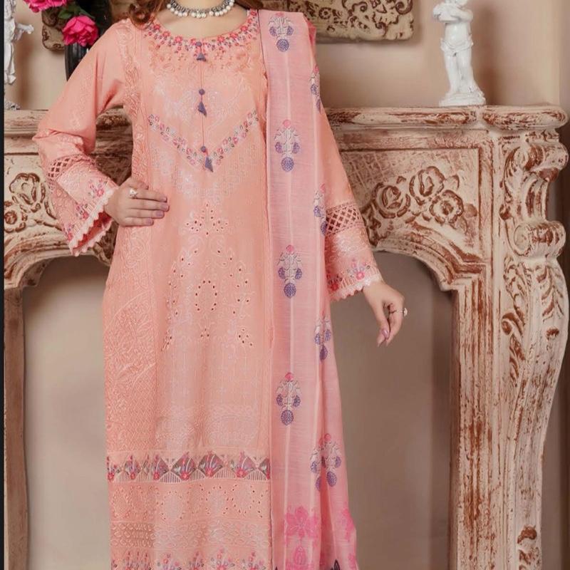 Peach heavy embroidered 3PC