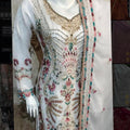 White with multi embroidered fancy chiffon party wear