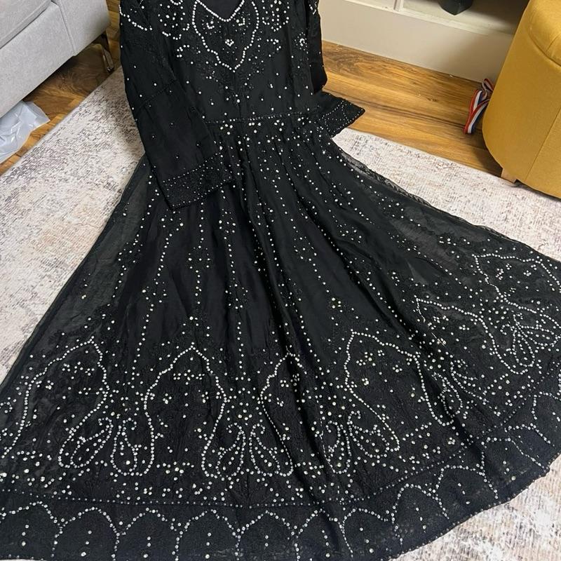 Black chiffon fancy embroidered maxi dress
