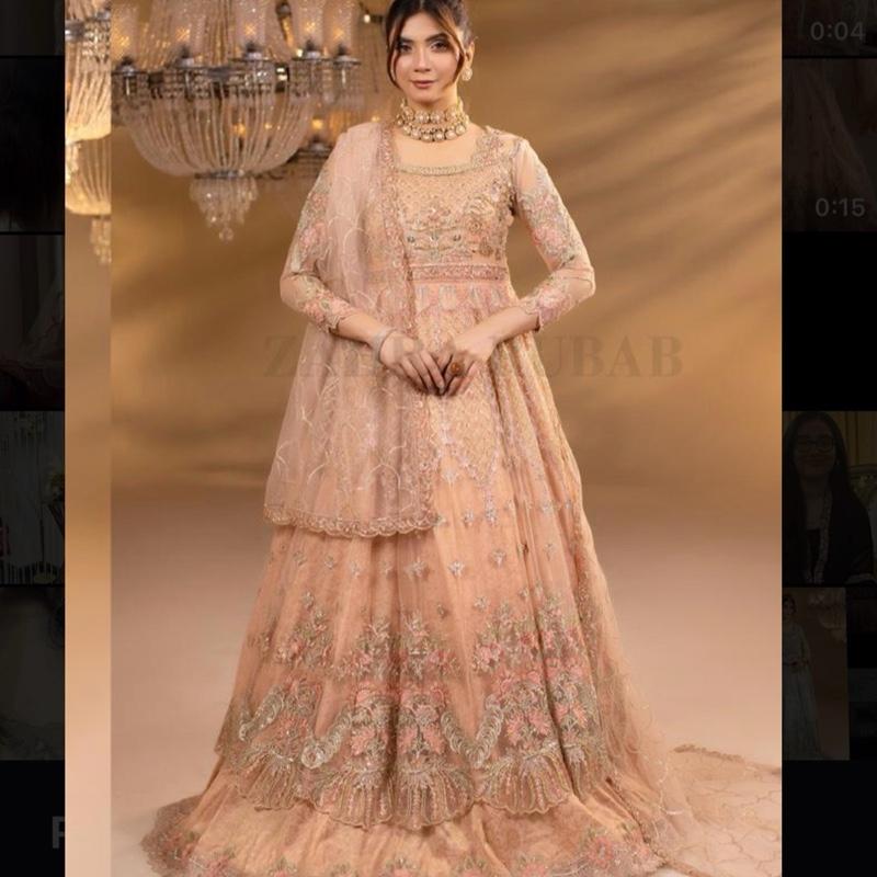 Heavy Fancy Wedding/Eid Maxi Dress with Heavy Dupatta and Trousers for Women - Comfort, Womenswear peach colour