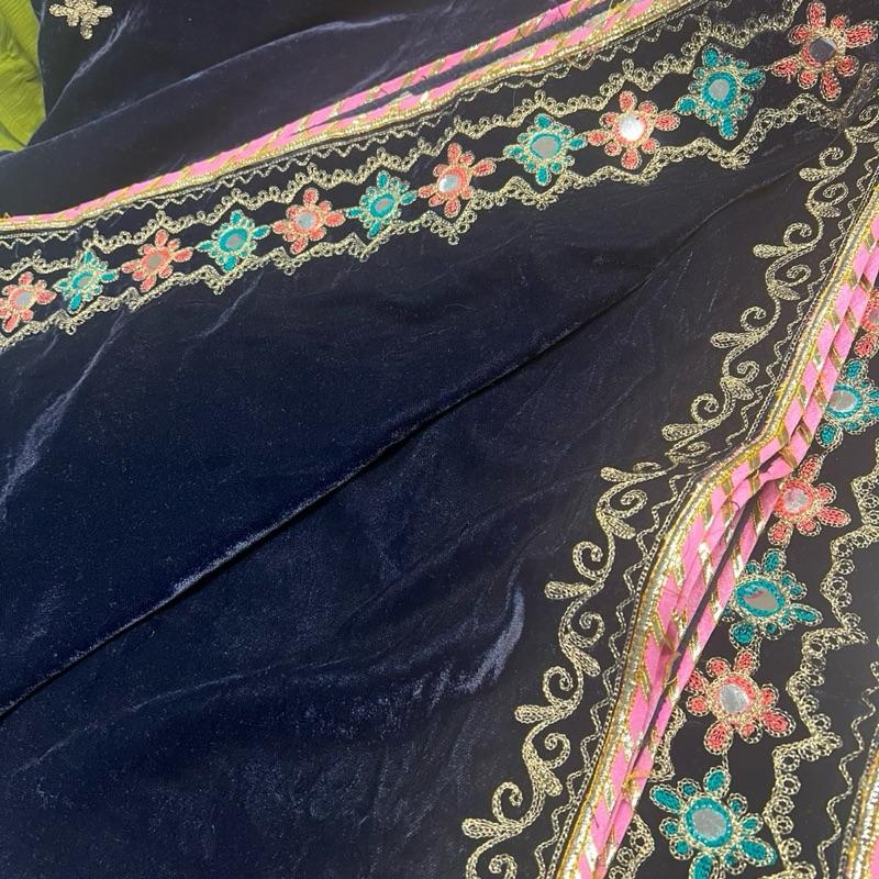 Allys dark blue embroidered velvet shawl