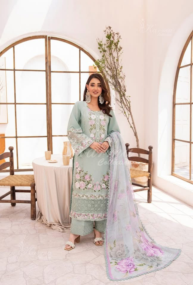 Karma heavy Embroidered 3PC with embroidered plazo and dupatta