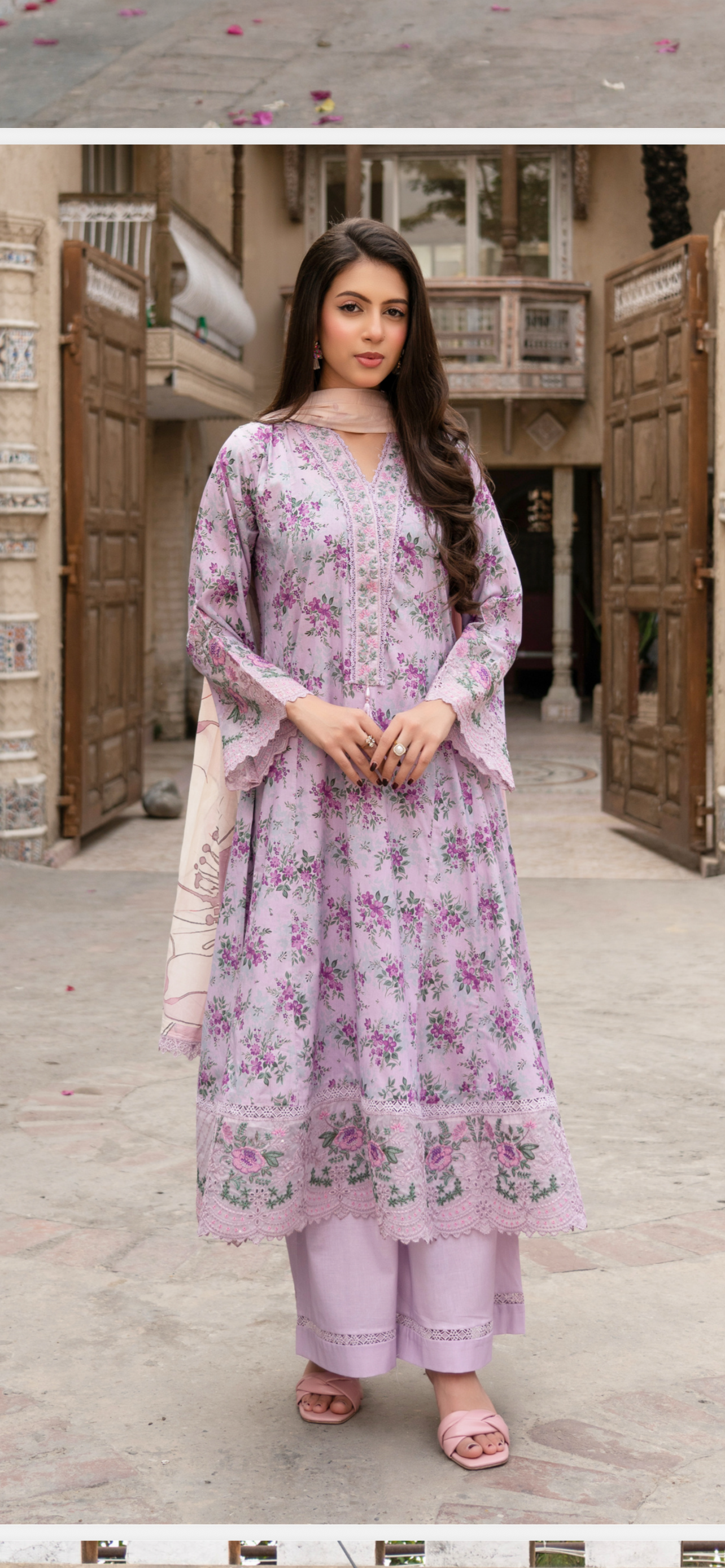 Munira lawn dress style embroidered shirt with dupatta and trousers