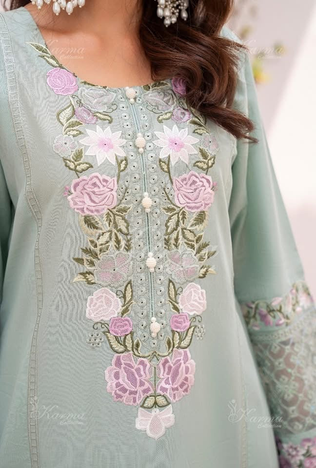 Karma heavy Embroidered 3PC with embroidered plazo and dupatta
