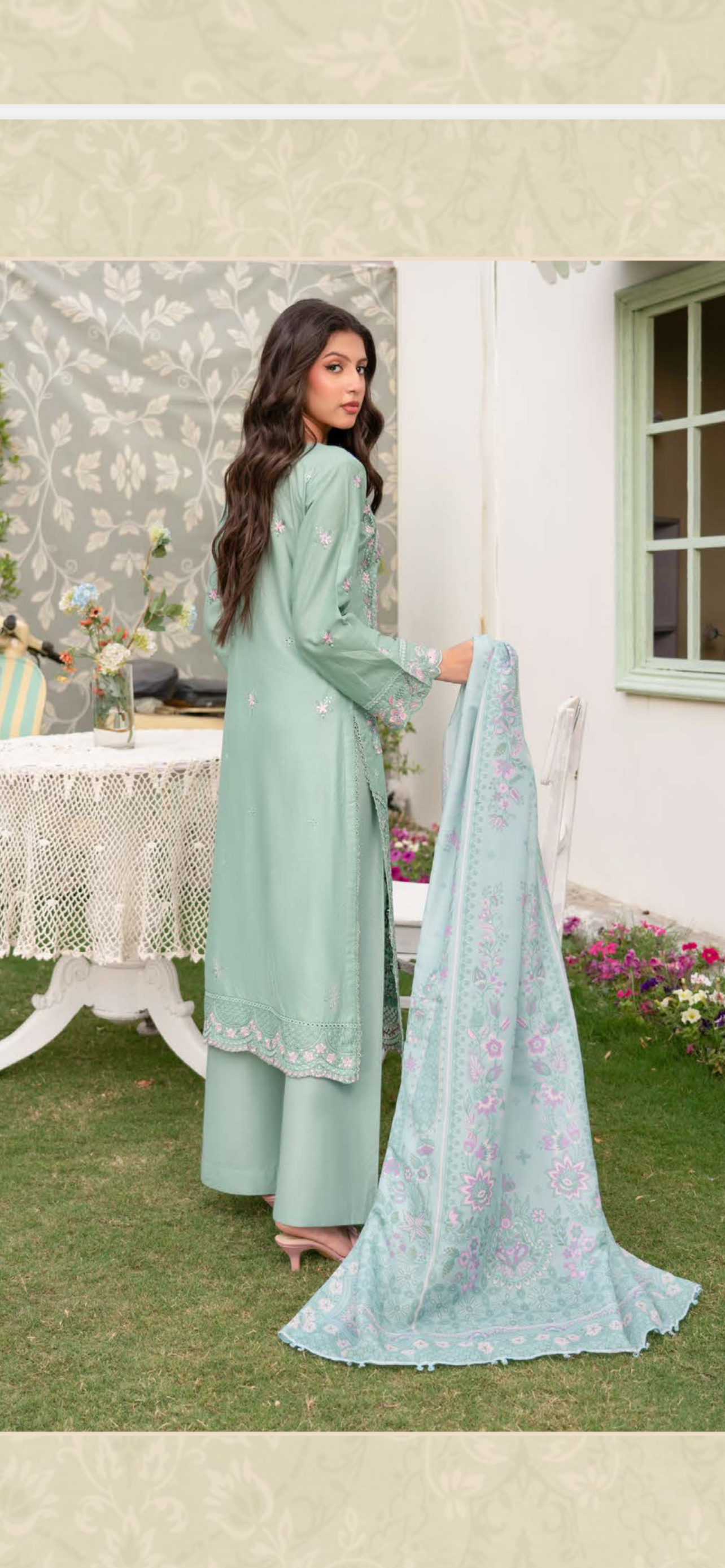 Munira mint green cotton lawn heavy embroidered 3PC
